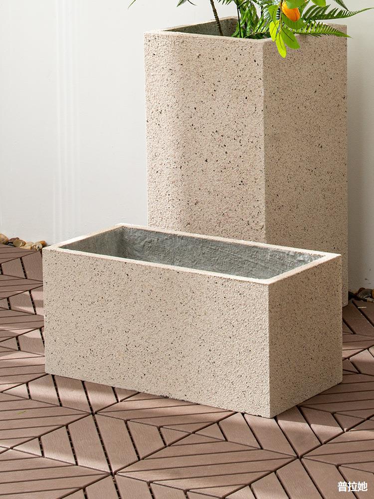 水泥盆花盆长方形花箱户外庭院长条型真石漆镁泥种植箱花槽可