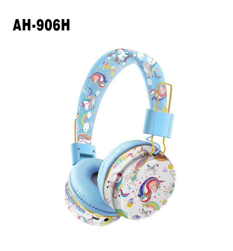 Cross-Border New Arrival AH-906H Cute Unicorn Cartoon Bluetooth Headset Children Learning Headset Wireless Folding