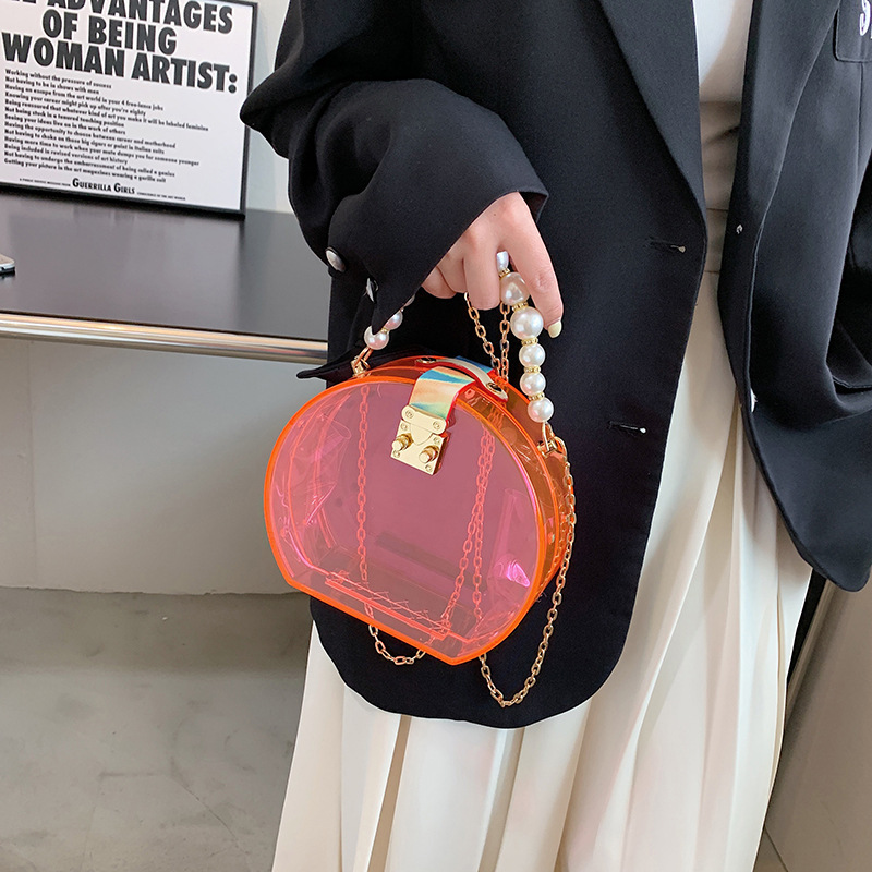 Cross-Border Trendy Acrylic Transparent Pouch 2023 New Trendy Versatile Chain Crossbody Bag Fashion Box Small round Bag