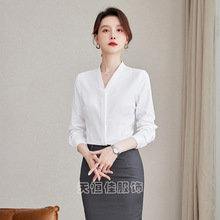 职业装女装时尚白色衬衫V领银行客服大堂经理物业地产销售工作服