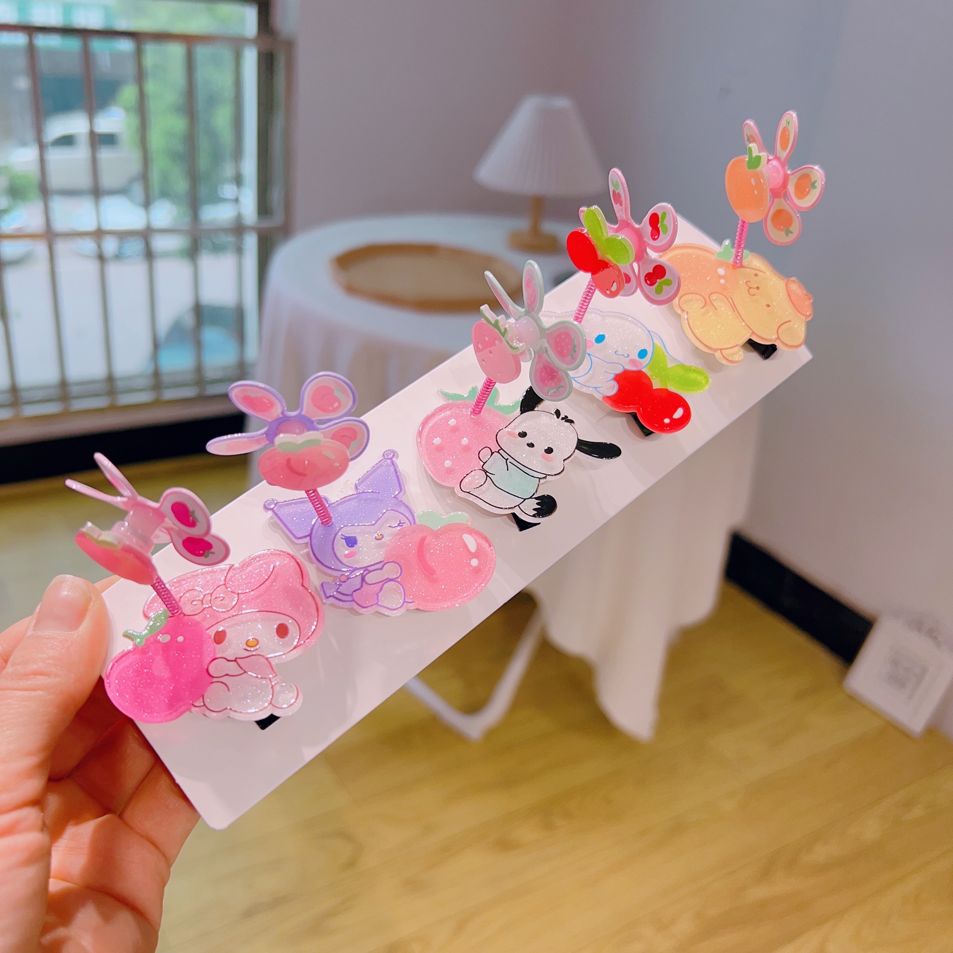 Korean Cute Little Fan Barrettes Fruit Cartoon Children Hair Accessories Hairpin Fringe Clip Fun Rotating Head Head Clip