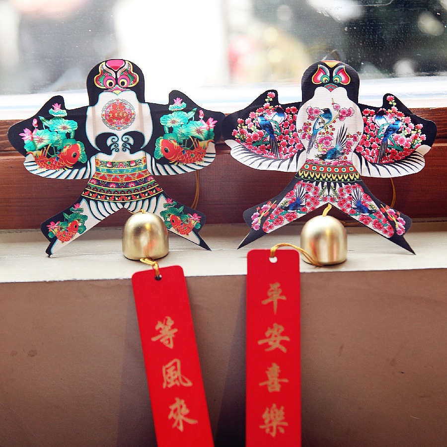 木牌竹架沙燕纸鸢铃铛迷你风筝等风来复古风铃门玄关车挂件-阿里巴巴