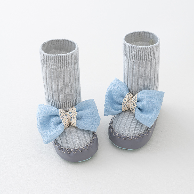 Spring and Autumn Baby Shoes and Socks Class a Non-Slip Leather Bottom Socks Bow Indoor Early Education Baby Floor Socks Breathable Sweat-Absorbent