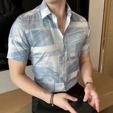 直播商城杭州货质量韩版弹力绅士休闲短袖衬衫