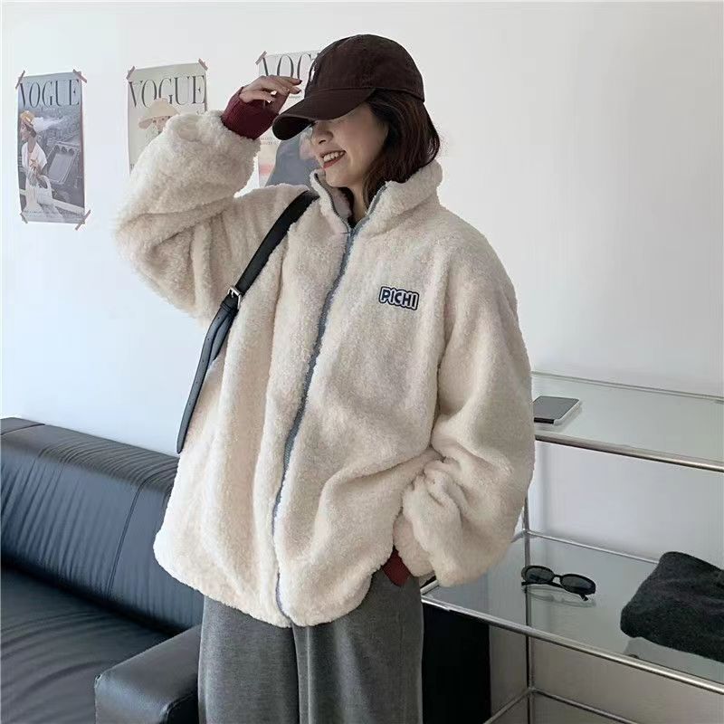 羊羔毛外套女秋冬季加绒加厚宽松韩版潮ins百搭学生保暖开衫卫衣