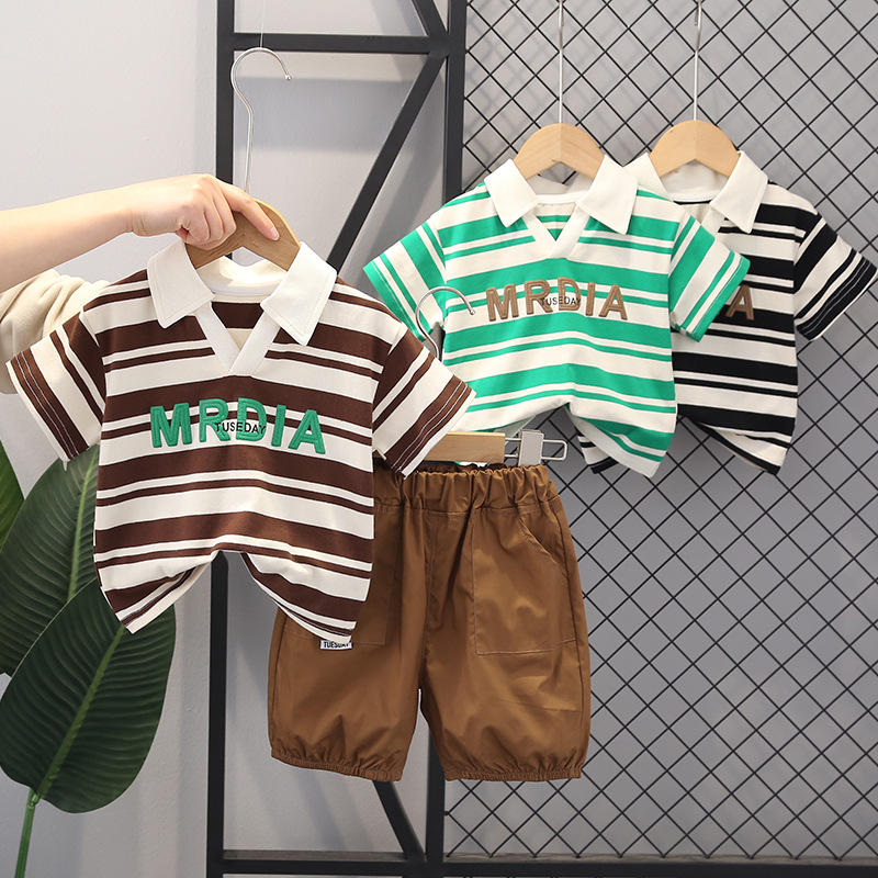 儿童装男童夏装套装1周岁一岁半3到4男宝宝字母短袖2