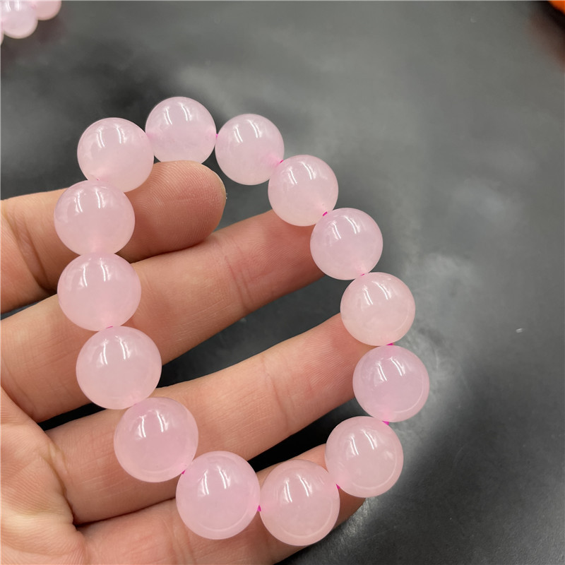 万玉批发 14毫米桃花玉圆珠手链 粉晶玉手串 男女款粉色玉石手串