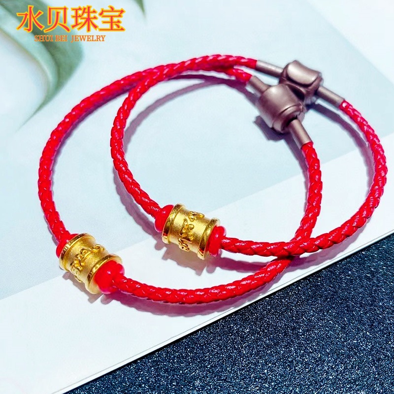 水贝珠宝六字真言黄金转运珠情侣手链男女款足金999路路通手绳