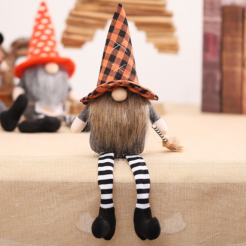 Cross-Border New Halloween Decorations Witch Cloak Hat Faceless Doll Long Legs Figurine Doll Decorative Ornaments