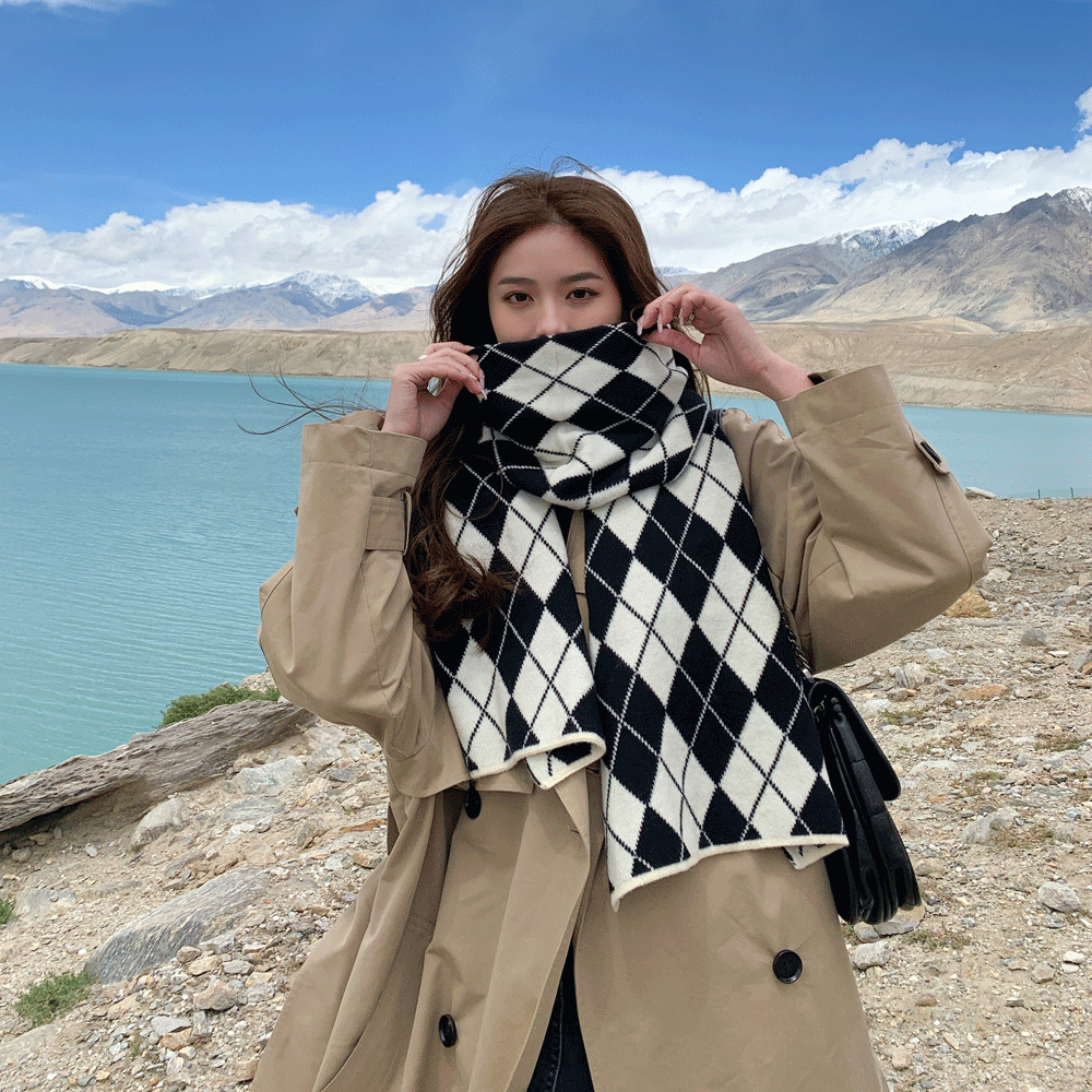 Autumn and Winter New Wool Knitted Scarf for Women Korean Style Sweet Cute Style All-Match Windproof Warm Travel Trip Shoot Scarf