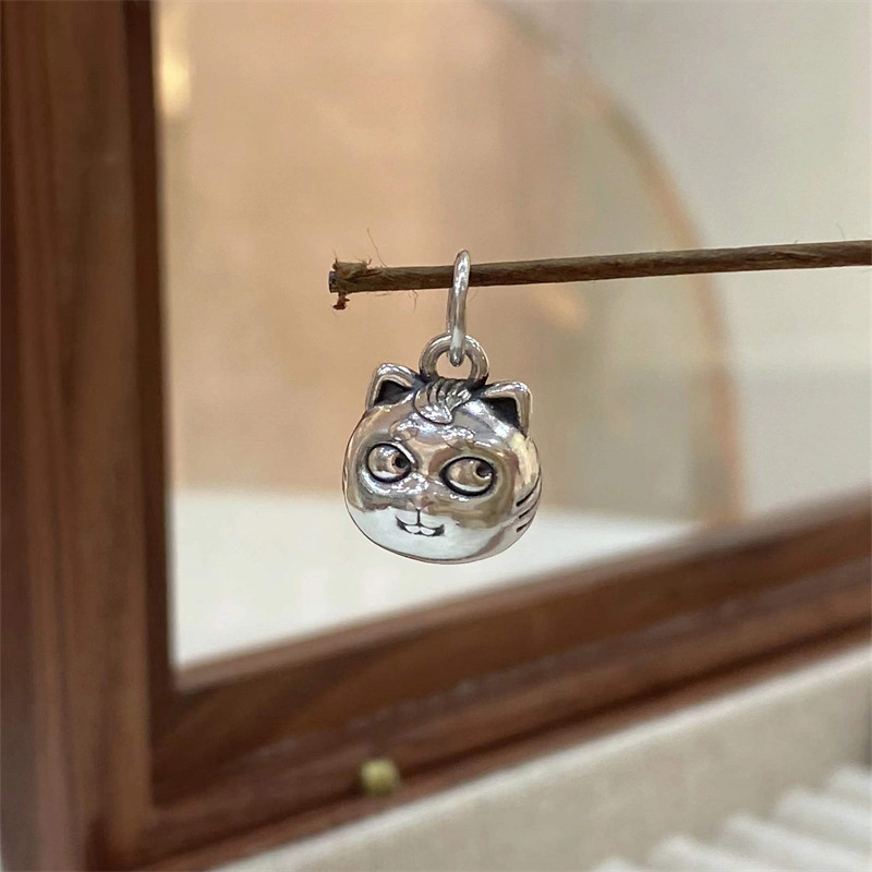 999足银吊坠3d硬银民族风复古泰银狐狸滑稽镂空纯银项链小挂坠