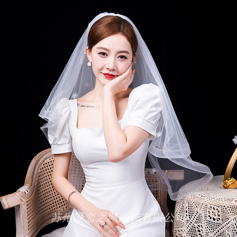 新娘结婚主婚纱头纱超仙森系网红拍照道具领证婚纱照白色遮面头纱