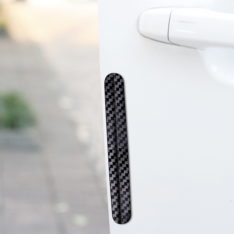 Carbon Fiber Texture PC Material Black Car Door Bumper Strip Invisible High Hardness Car Door Anti-Collision Stickers 4 Pack