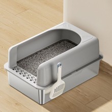 不锈钢猫砂盆防溅砂半封闭猫咪厕所金属盆大号猫砂箱宠物用品厂家