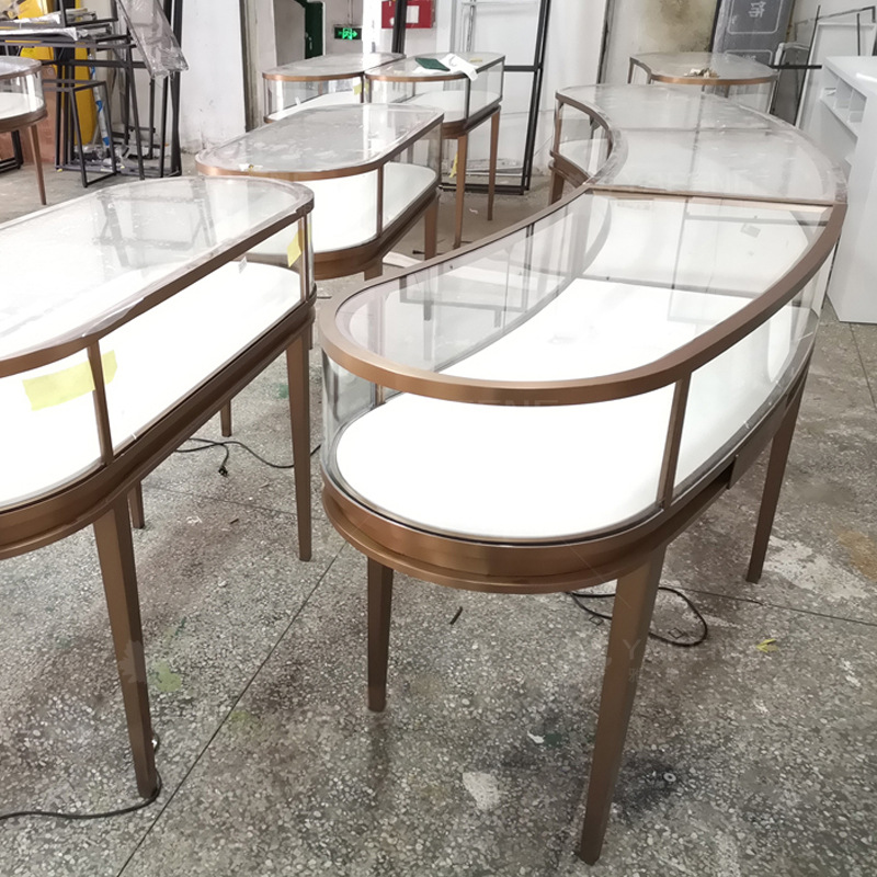 厂家生产珠宝店展示柜玻璃珠宝展示柜不锈钢弧形饰品造型展柜陈列