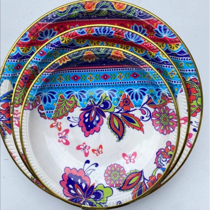 Plate Foreign Trade Printing Plastic Tray a Disposable Plate Household Dish Pasta Salad Dish Fruit Plate