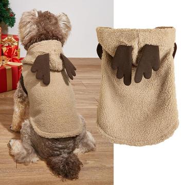 圣诞节宠物衣服冬季棕色麋鹿造型鹿角无袖保暖连帽狗狗猫咪变身装