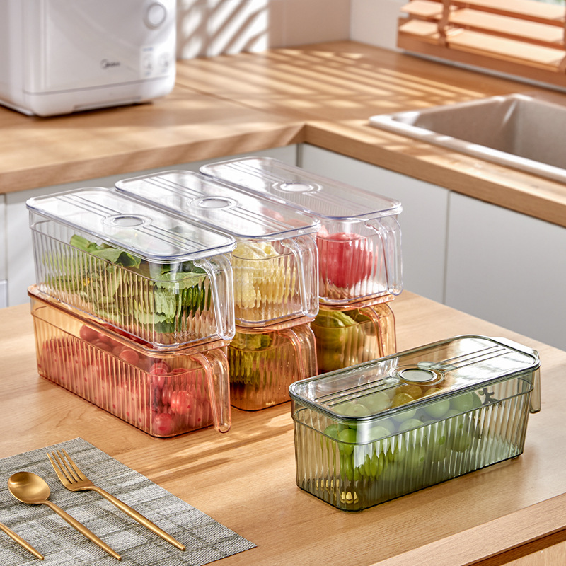 New Refrigerator Storage Box Food Partition with Handle Storage Basket Egg Basket Kitchen Seasoning Collection Plastic Box