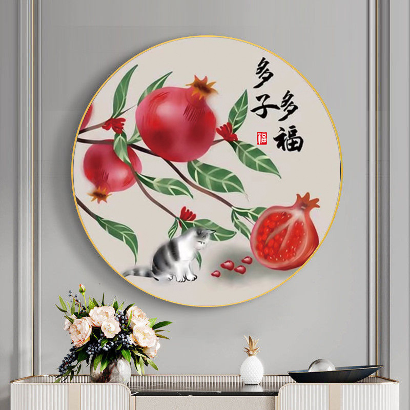 新款印花十字绣多子多福客厅卧室餐厅小件小幅画线绣满绣石榴刺绣