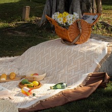 ins风法式户外野餐布坐巾草地露营毯子野餐垫拍照道具沙滩垫桌布