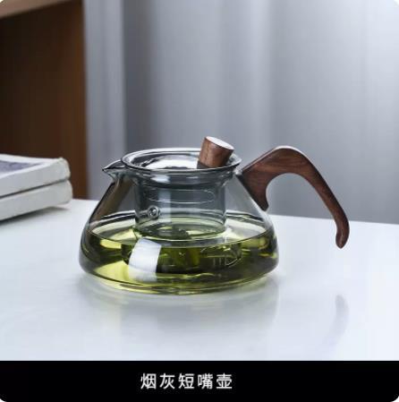 Smoky Gray Glass Scented Tea Teapot Side Wooden Handle Borosilicate Glass Electric Ceramic Stove Heating Boil Water Boil Teapot Kung Fu