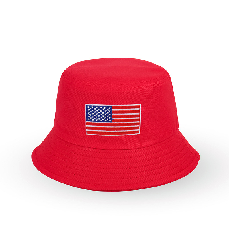 Cross-Border Amazon American Flag Embroidered Fisherman Hat Men's and Women's Fashion Bucket Hat Outdoor Sun Hat Sun Hat