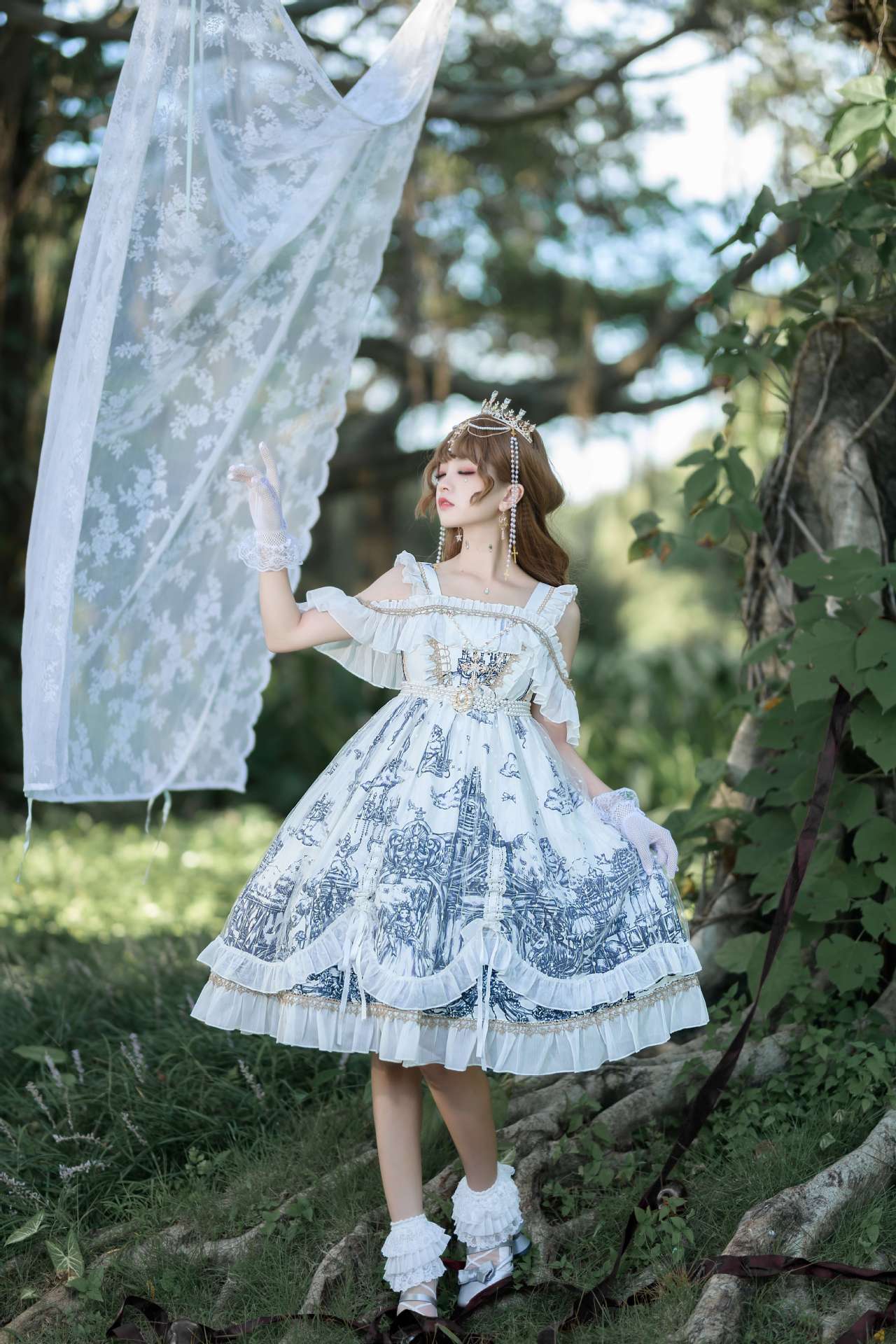 日式吊带一字肩洛丽塔原创lolita万圣狂欢夜暗黑哥特风jsk连衣裙