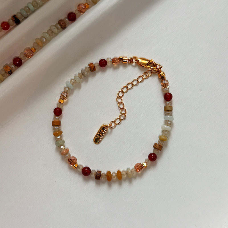 bracelet ornament twin clavicle chain neck chain colorful dopamine tourmaline stone string pearl summer small necklace accessories for women