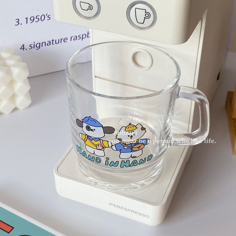 Thermal Transfer Designer Model Cartoon Pattern Glass Cup Wholesale Student Water Cup with Lid Drinking Cup