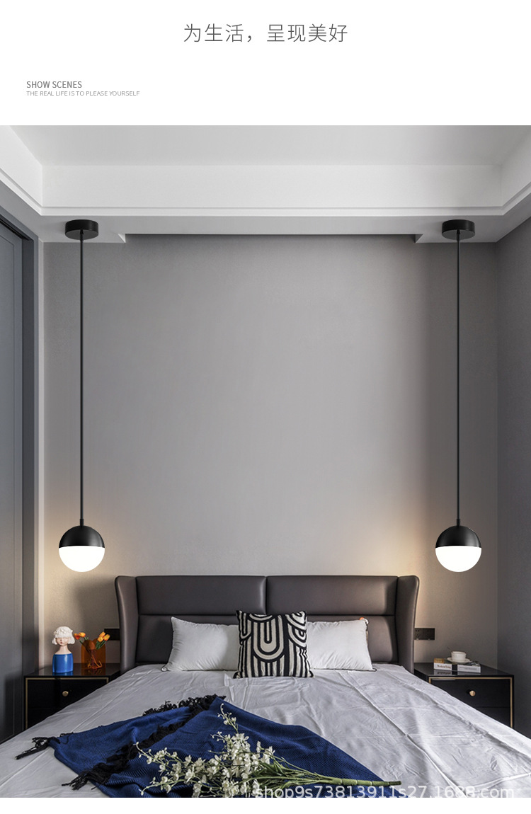 床头吊灯单头北欧线条极简现代简约餐厅吧台服装店卧室吊灯背景墙