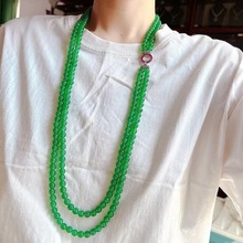高品质新中式帝王绿天然绿玉髓毛衣链玛瑙项链媲美翡翠复古清新