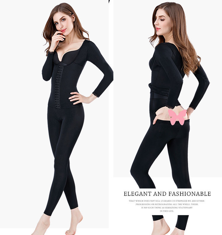 两件套塑身衣女分体套装长袖长裤加强版后脱式产后收腹衣