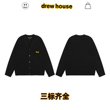 高版本DREW笑脸HOUSE欧美潮牌秋冬新款V领针织毛衣男女同款外套