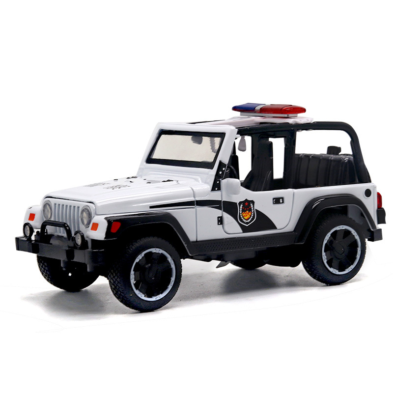 (盒装)1:32 吉普合金警车 灯光音乐回力开门 警车模型一件代发
