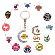 NBA球队logo时光宝石钥匙扣湖人勇士合金月亮吊坠包汽车钥匙挂件