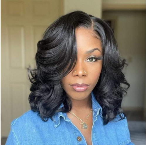 非洲假发欧美新款女士黑色偏分短卷发跨境热卖玫瑰网化纤工厂现货