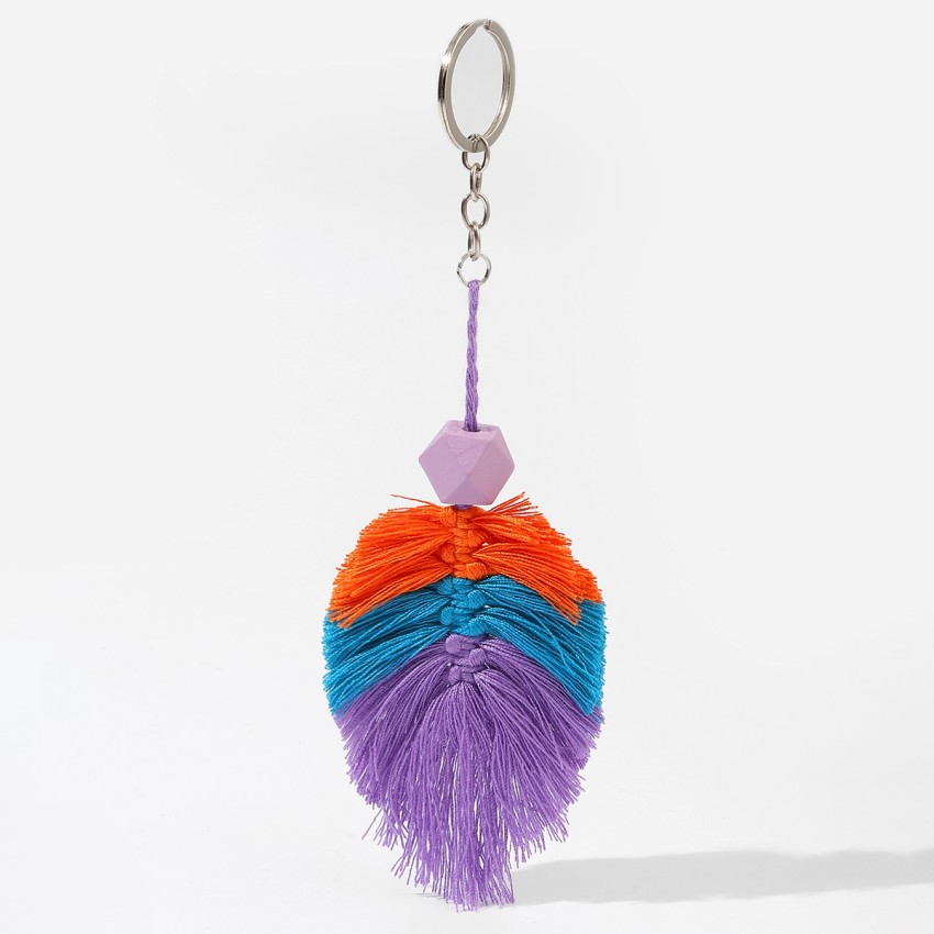 彩虹木珠流苏手工编织钥匙扣挂饰欧美速卖通热卖度假流行饰品挂件