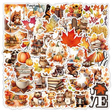 50张跨境秋日风景涂鸦贴纸水杯笔记本电脑dyj手帐贴画汽车车贴