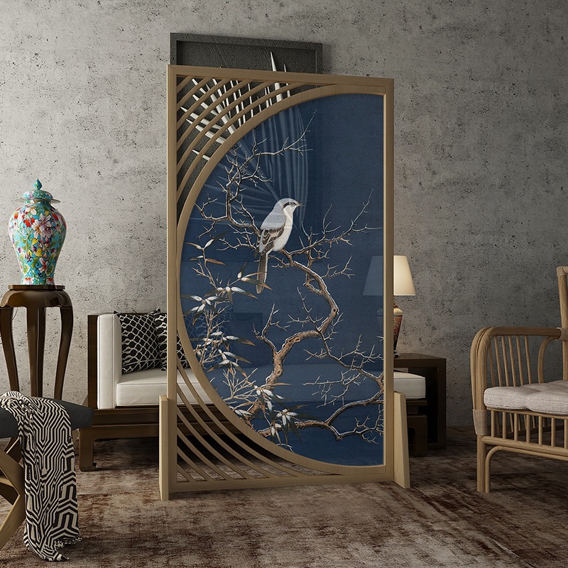 新中式屏风隔断客厅简约现代禅意古典酒店实木半圆座屏移动屏风类