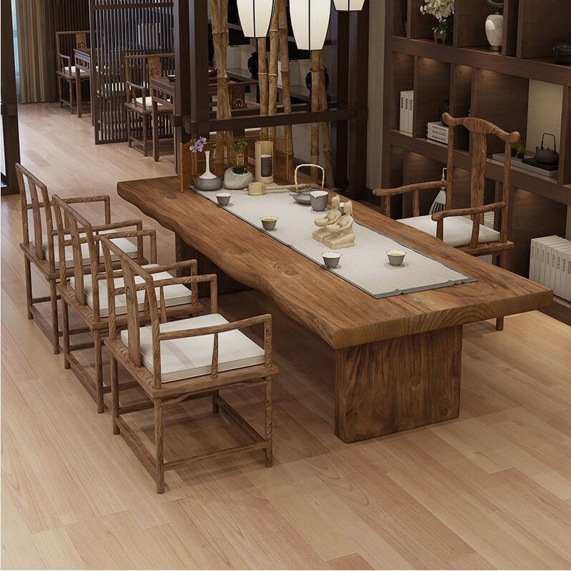 新中式禅意实木茶桌客厅原木整木大板桌功夫茶台简约泡茶桌椅组合