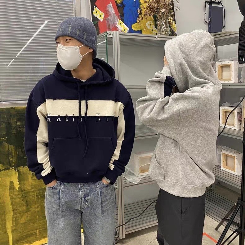 特价活动韩国小众男女款拼色毛边流苏做旧宽松连帽卫衣