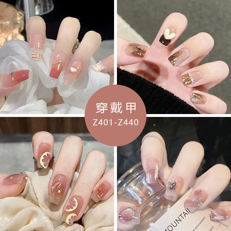 Diamond Wear Nail Ice Transparent Color Flash Diamond 24 Pieces Boxed Fake Nails Wholesale High Sense Nail Sticker