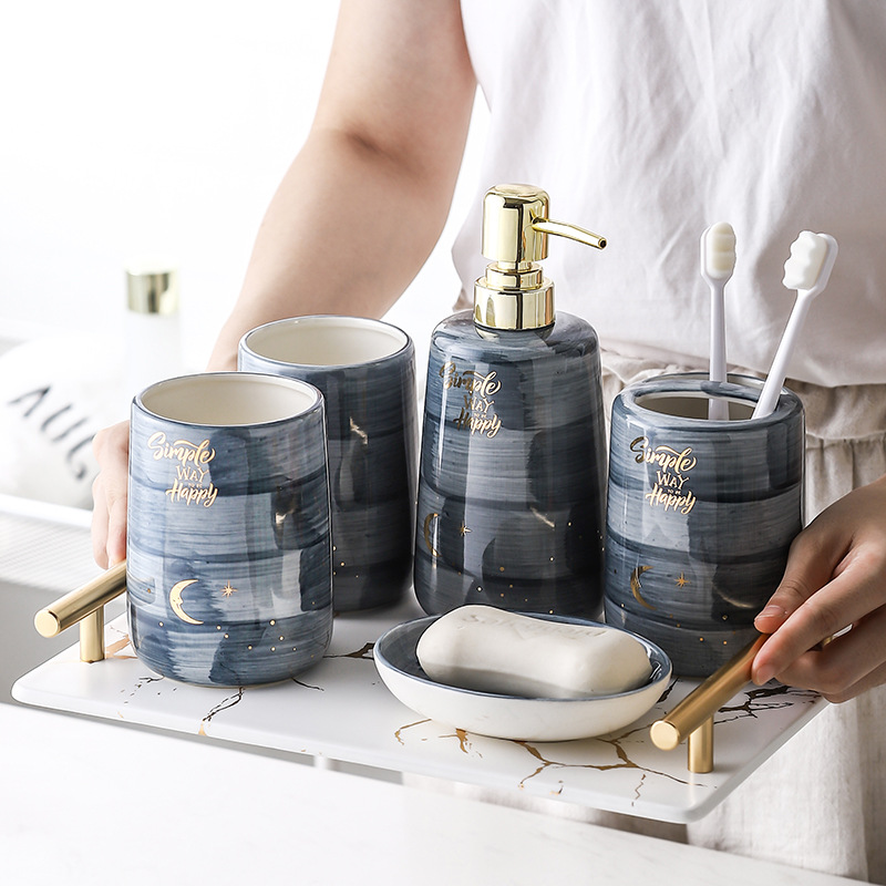 Creative Five-Piece Bathroom Set Ceramic Toiletries Nordic Instagram Style Bathroom Supplies Wash Basin Sample Room Decoration