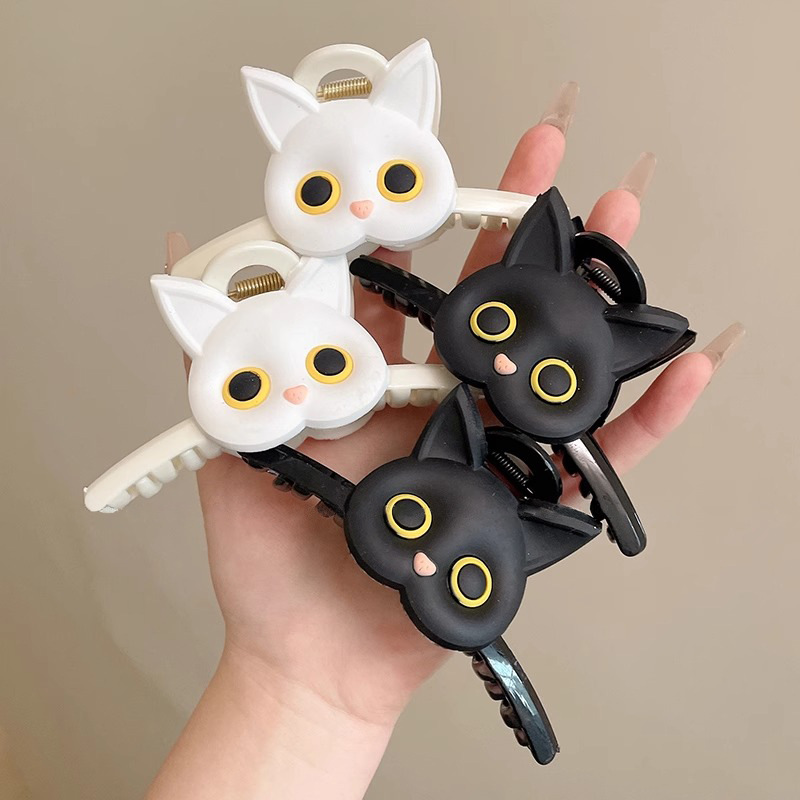 可爱黑白猫咪抓夹女2024新款创意盘头发发夹网红大号鲨鱼夹子头饰