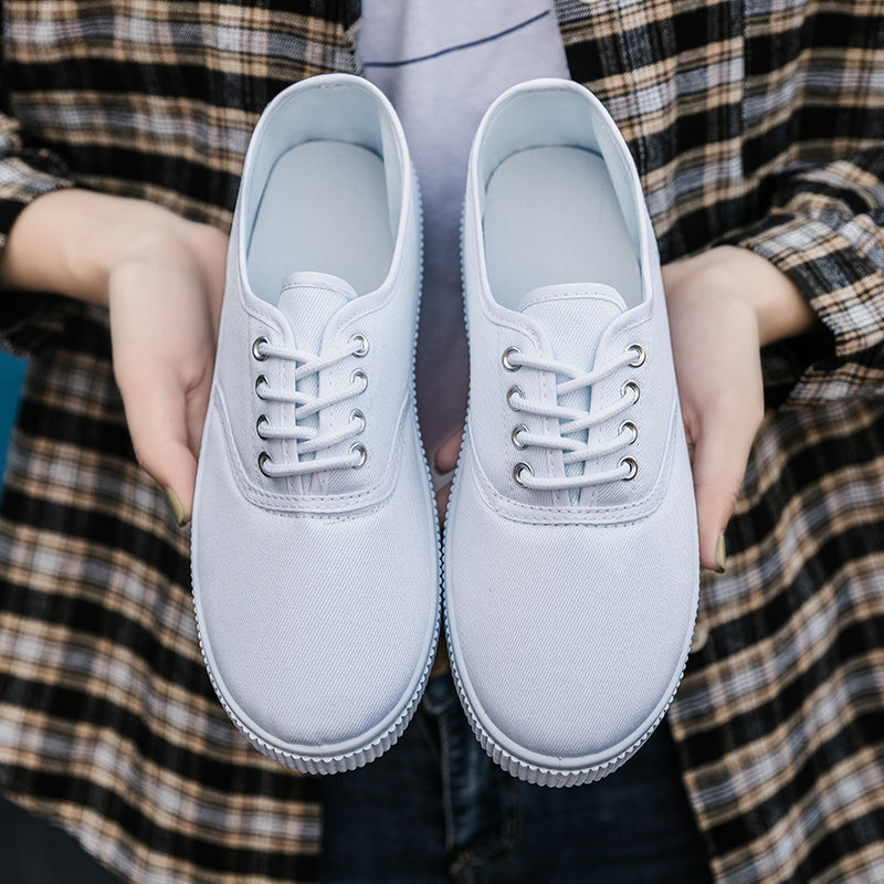 纯白色帆布鞋男手绘鞋松紧一脚蹬鞋懒人鞋学生韩版ins小白鞋女