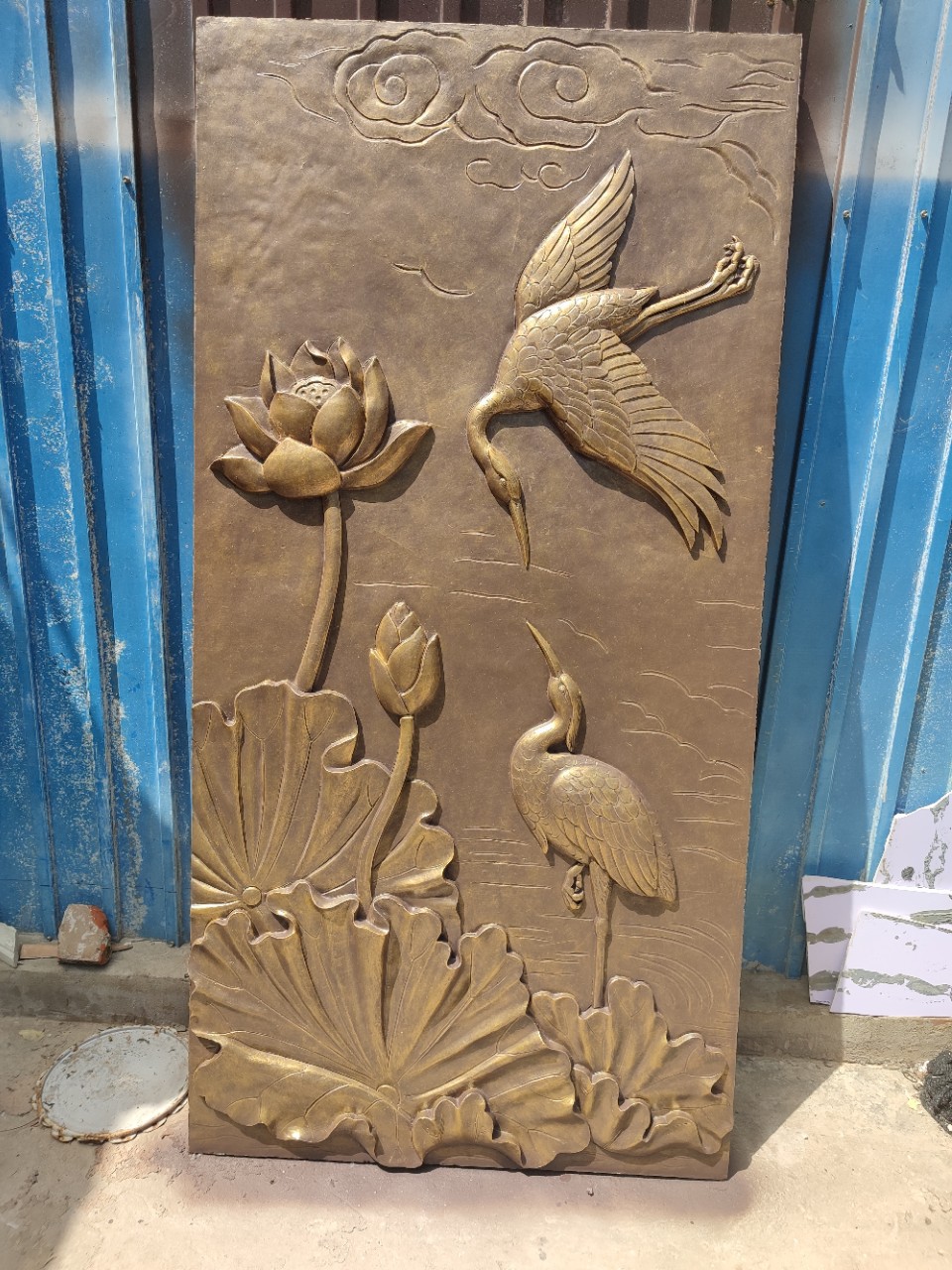 热卖玻璃钢仿铜浮雕中式仙鹤造型室内挂件浮雕