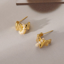 法式复古c型淡水珍珠串珠耳环女简约气质高级感时尚个性银针耳饰