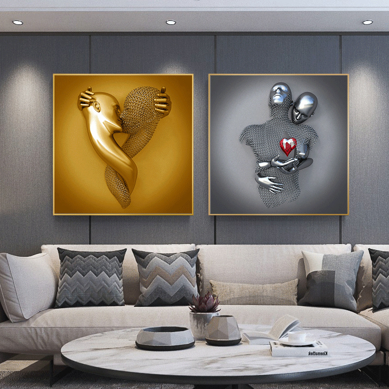 铝合金外框钢丝铁人抽象雕塑人物挂画客厅卧室酒店墙壁壁画装饰画