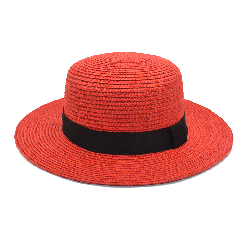 25 Colors Square Buckle Dome Panama Lafite Flat Straw Hat Summer Travel Sun Hat Beach Big Brim Top Hat