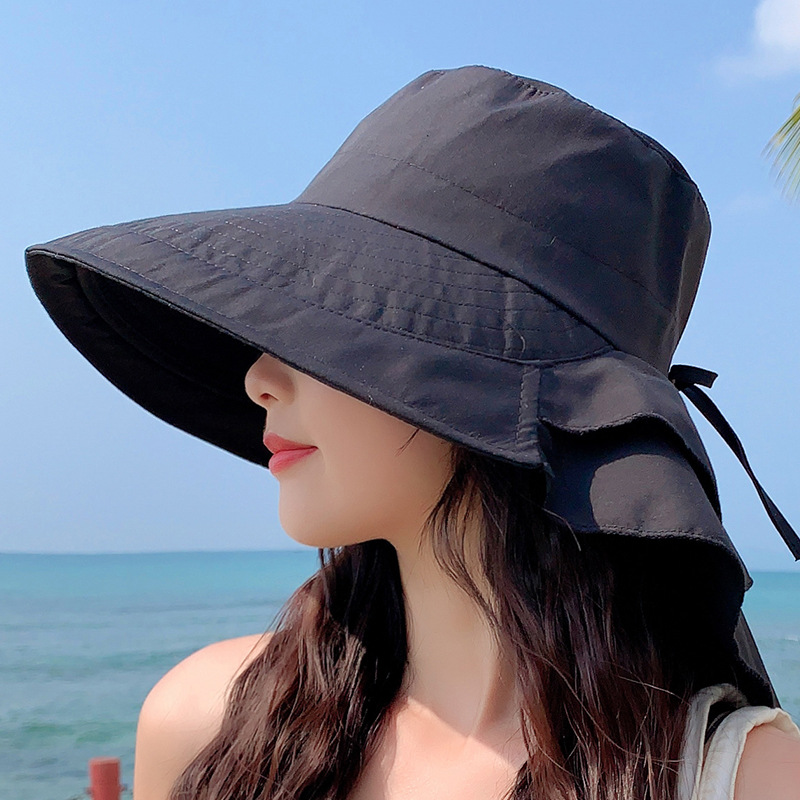 8062 New Hat Women's Summer Neck Protection Sun Protection Sun Hat Travel Big Brim Fisherman Hat Outdoor Riding Sun Hat